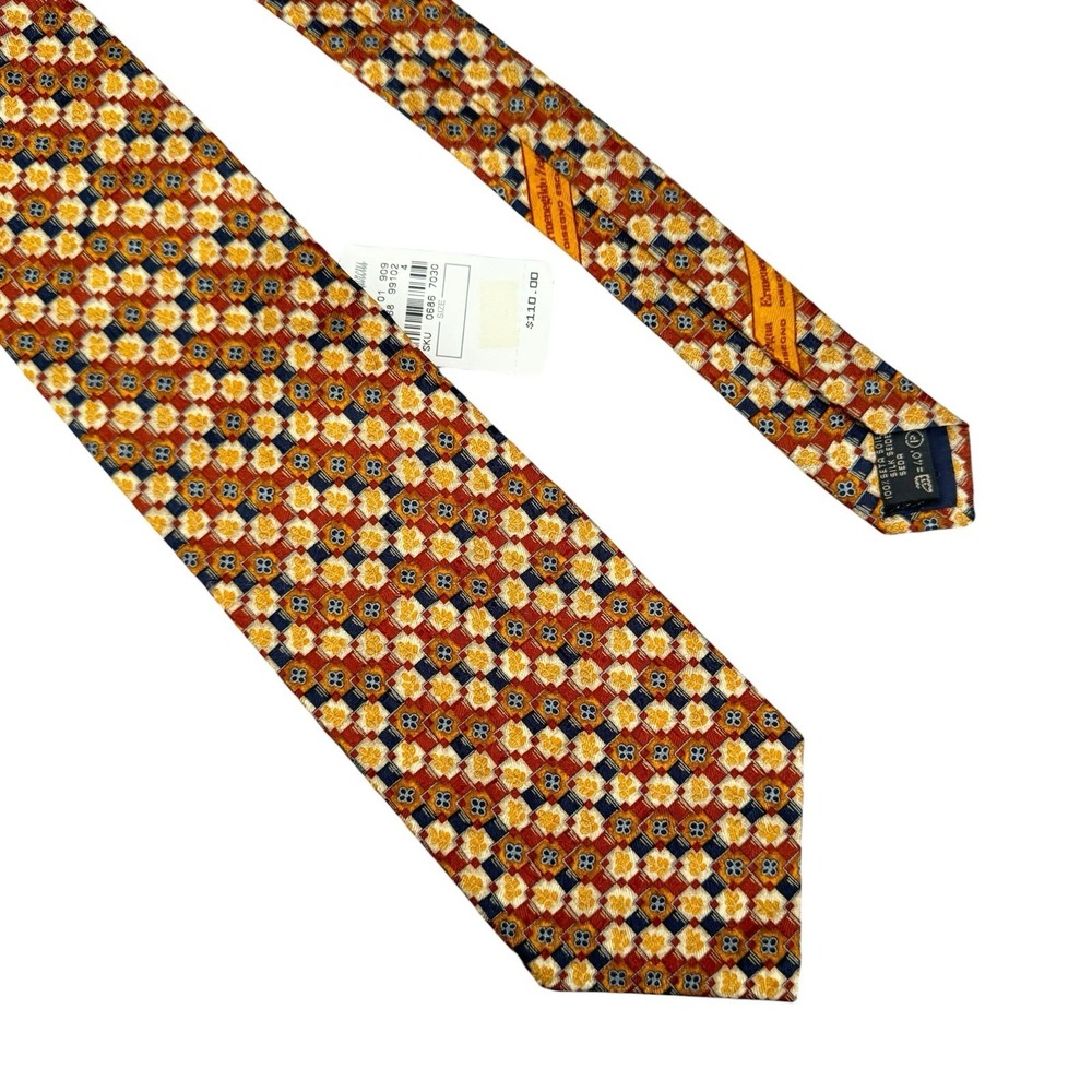 VTG Ermenegildo Zegna Mens Silk Neck Tie - Orange Blue Geometric Pattern  - NEW